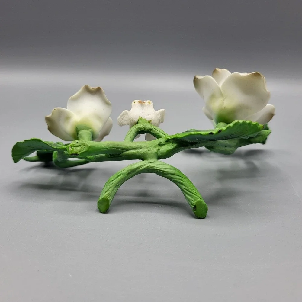 Vintage Metal And Porcelain Floral Figurine White Dove Shelf Decor